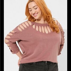 TORRID CREW NECK CUTOUT LONG SLEEVE T SHIRT SIZE 1 1X XL